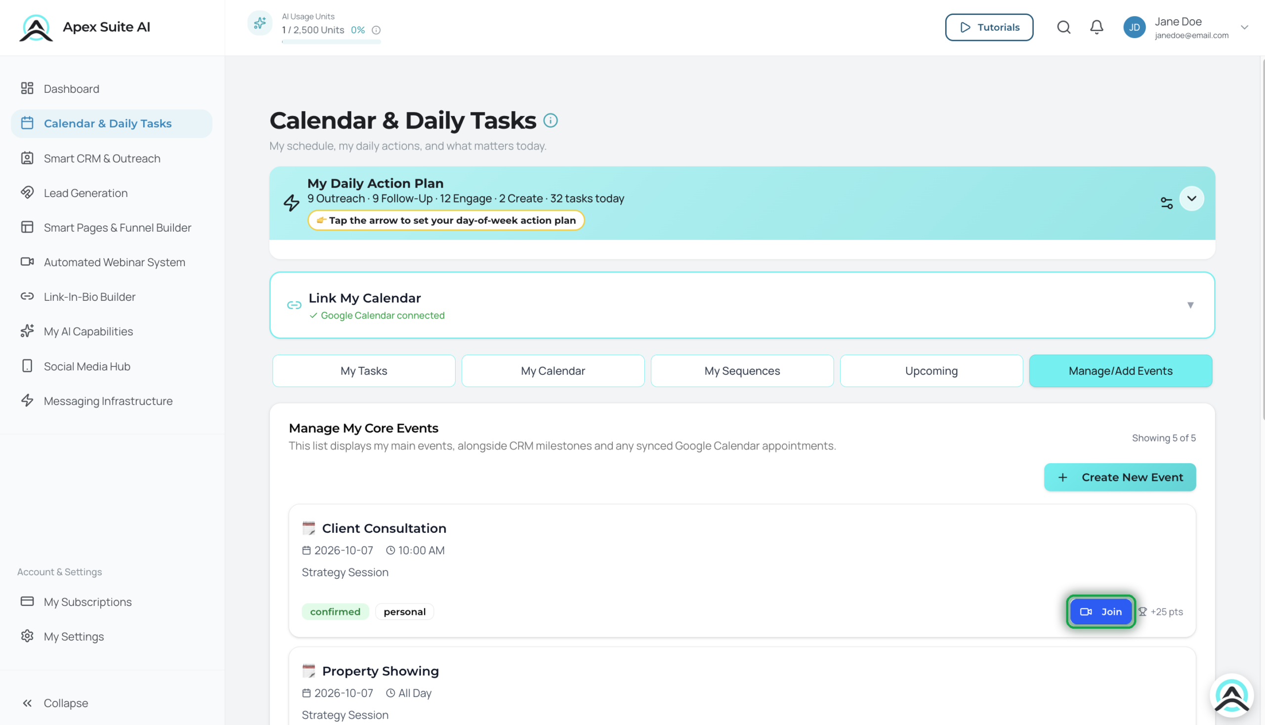 Select Join from the saved event to open the meeting link.