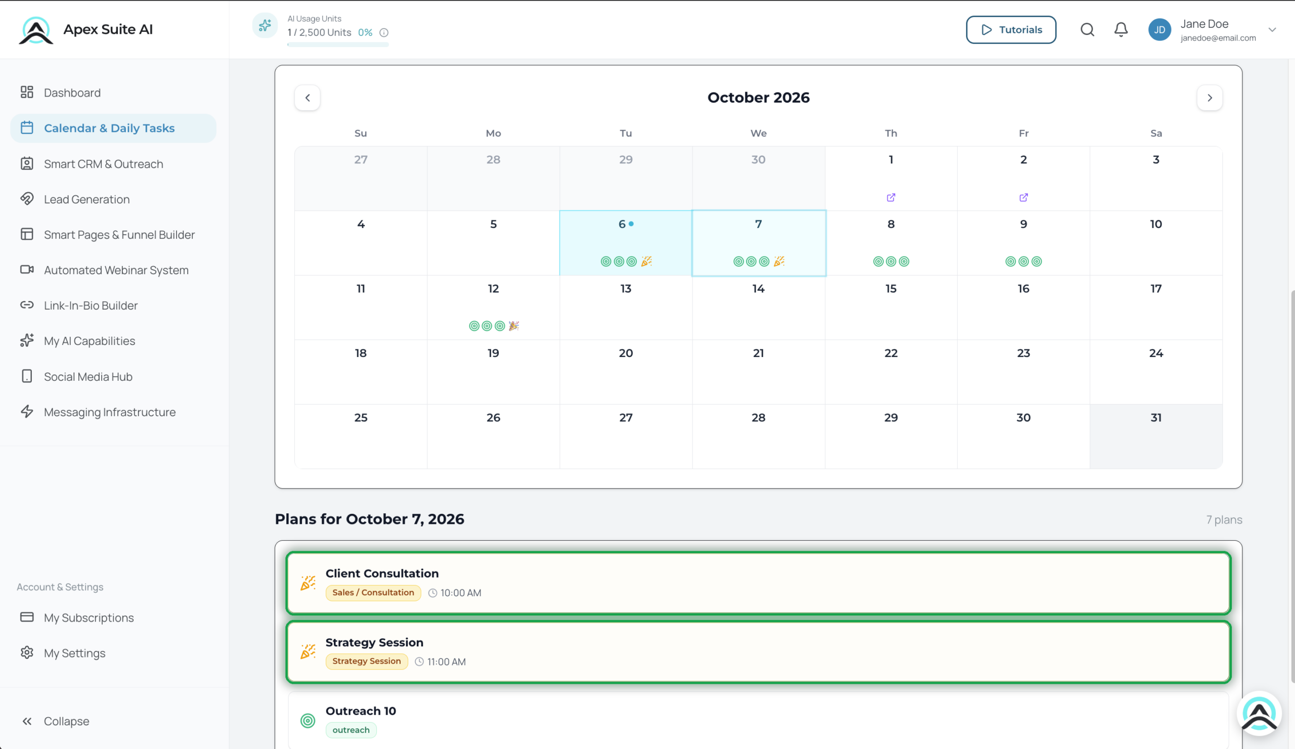 A scheduled Zoom-format event in ApexSuite Calendar & Daily Tasks.